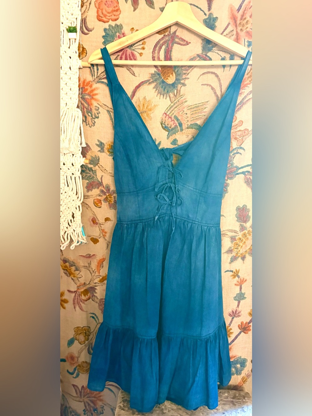 La Vie Rebecca Taylor Sleeveless Teal Lace-Up V-Neck Mini Dress